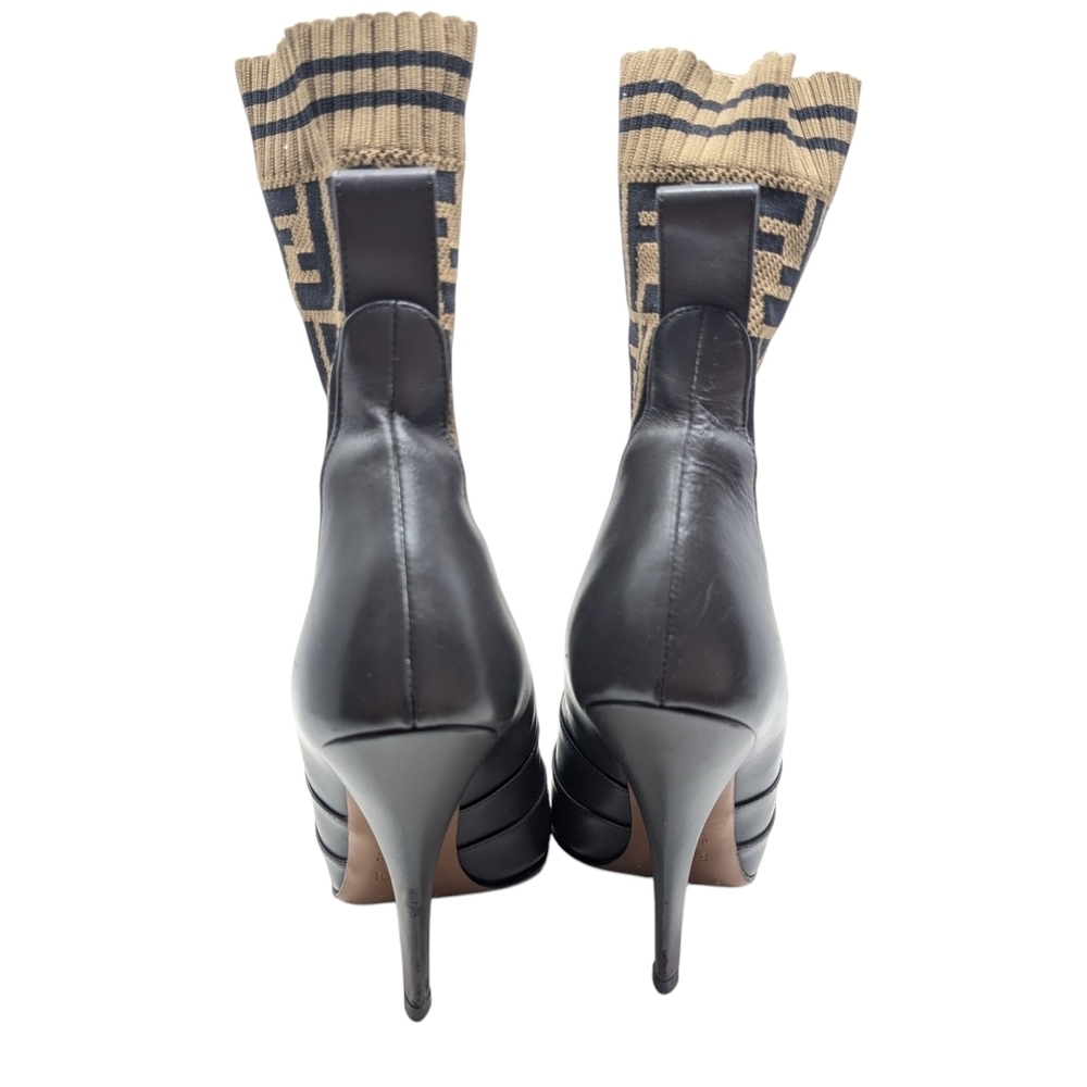 Fendi Rockoko FF Logo Signature Monogram Brown Leather Zucca Boots Size EU 38.5 - Picture 13 of 15